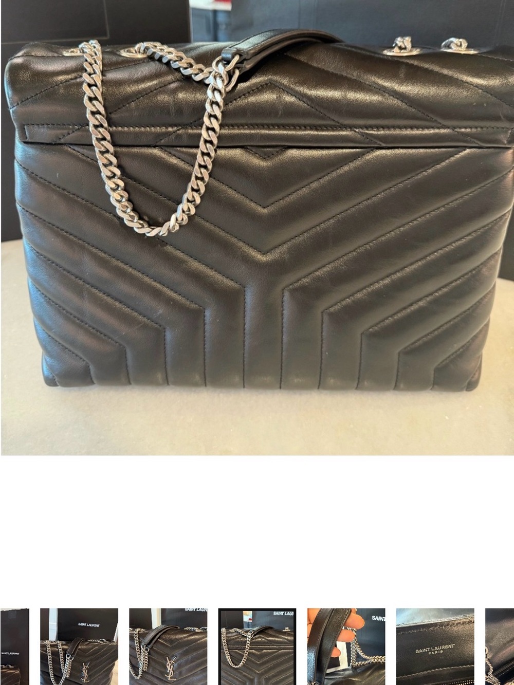 Saint Laurent Black Quilted Chevron Shoulder Bag with Silver YSL Hardware - Picture 4 of 7